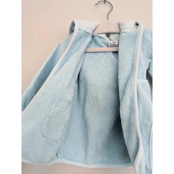 Carter's Baby Animal Terry Cloth Bath Robe Light Blue Striped Lining 0-9 months - Picture 10 of 10